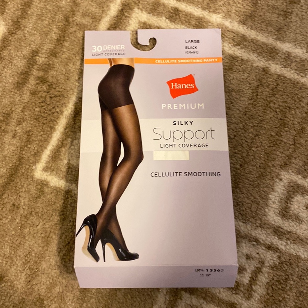 Hanes Black Premium Silky Support Light Coverage Tights - L